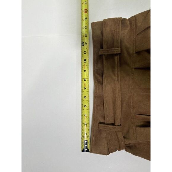 Anthropologie Akemi + Kin Skirt Tan Faux Suede Skirt Swing Belted Pleated Size 6 - Picture 5 of 13
